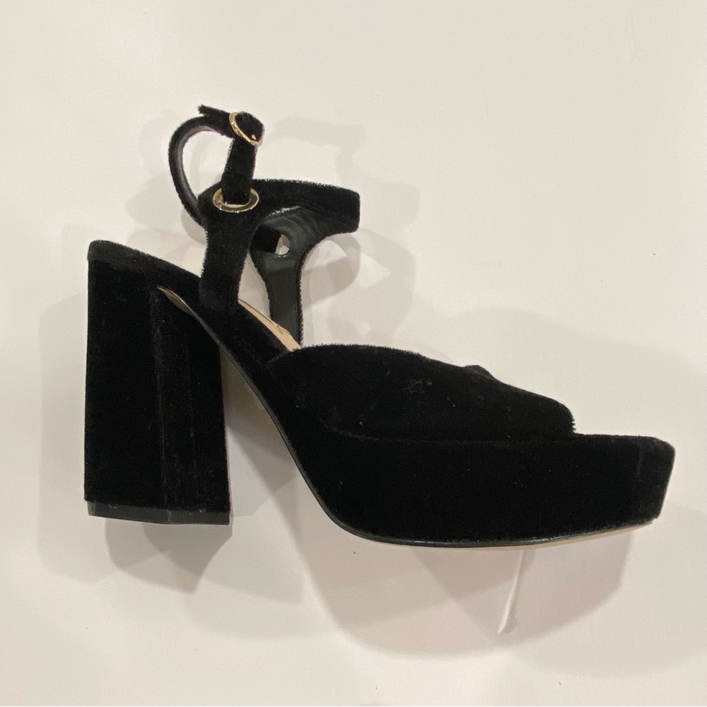 Karl Lagerfeld Black Velvet Platform Block Heel Sandals